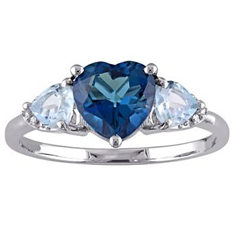 Stella Grace Sterling Silver Blue Topaz & Diamond Accent Heart 3-Stone Ring
