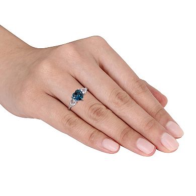 Sterling Silver Blue Topaz & Diamond Accent Heart 3-Stone Ring