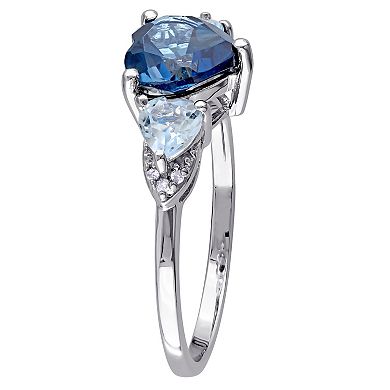 Sterling Silver Blue Topaz & Diamond Accent Heart 3-Stone Ring
