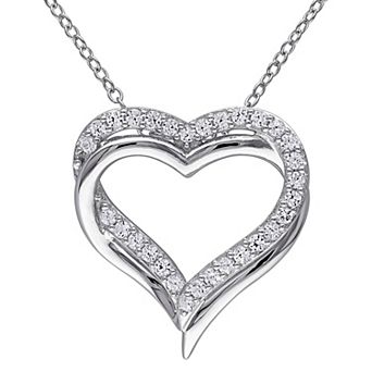 Stella Grace Sterling Silver Lab-Created White Sapphire Crossover Heart Pendant Necklace