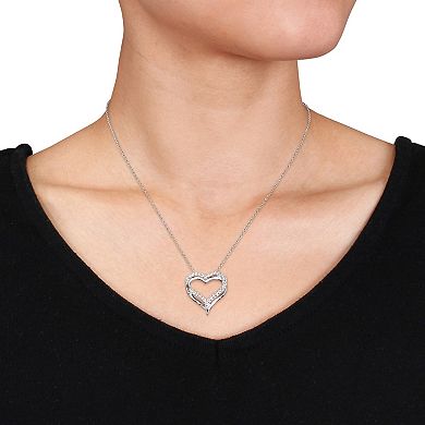 Stella Grace Sterling Silver Lab-Created White Sapphire Crossover Heart Pendant Necklace