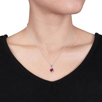 Stella Grace Sterling Silver Lab-Created Ruby & Diamond Accent Heart Twist Pendant Necklace
