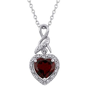 Stella Grace Sterling Silver Garnet & Diamond Accent Heart Halo Twist Pendant Necklace