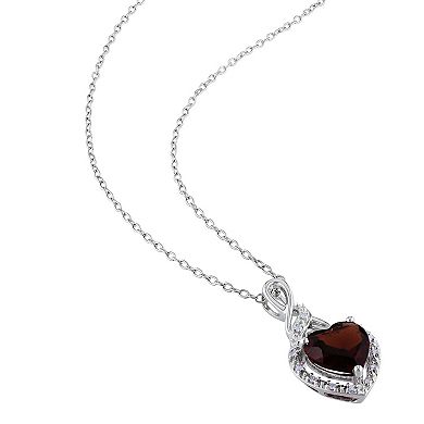 Stella Grace Sterling Silver Garnet & Diamond Accent Heart Halo Twist Pendant Necklace
