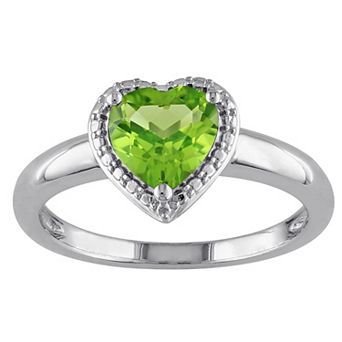 Stella Grace Sterling Silver Peridot Heart Halo Ring