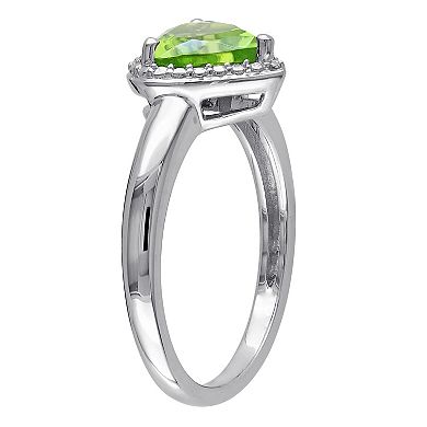 Stella Grace Sterling Silver Peridot Heart Halo Ring