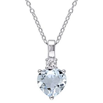 Stella Grace Sterling Silver Aquamarine & Lab-Created White Sapphire Heart Pendant Necklace