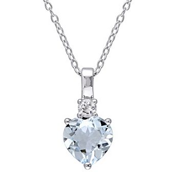 Stella Grace Sterling Silver Aquamarine & Lab-Created White Sapphire Heart Pendant Necklace