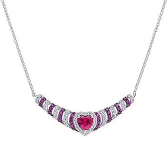 Stella Grace Sterling Silver Lab-Created Ruby & Lab-Created White Sapphire Heart Necklace