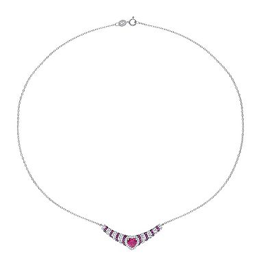 Stella Grace Sterling Silver Lab-Created Ruby & Lab-Created White Sapphire Heart Necklace