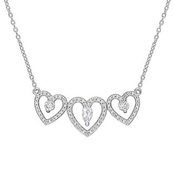 Stella Grace Sterling Silver White Topaz & 1/5 ct T.W Diamond Triple Heart Necklace