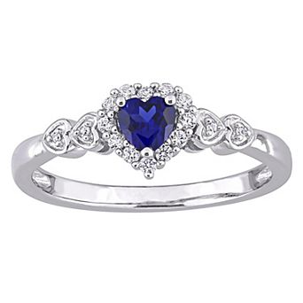 Stella Grace Sterling Silver Lab-Created Blue & White Sapphire Heart Halo Ring