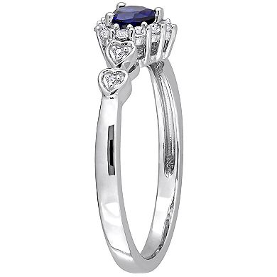 Stella Grace Sterling Silver Lab-Created Blue & White Sapphire Heart Halo Ring