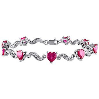 Stella Grace Sterling Silver Lab-Created Ruby & Diamond Accent Heart Bracelet