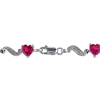 Stella Grace Sterling Silver Lab-Created Ruby & Diamond Accent Heart Bracelet