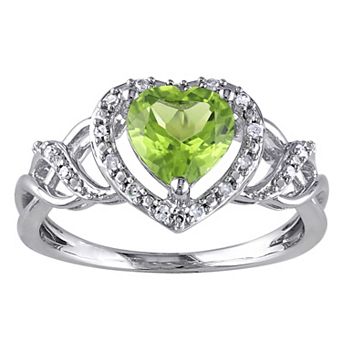 Stella Grace Sterling Silver 1/10 Carat T.W. Diamond & Peridot Heart Crossover Ring
