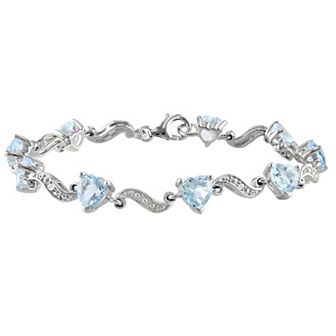 Stella Grace Sterling Silver Blue Topaz & Diamond Accent Heart Link Bracelet