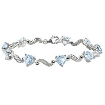 Stella Grace Sterling Silver Blue Topaz & Diamond Accent Heart Link Bracelet