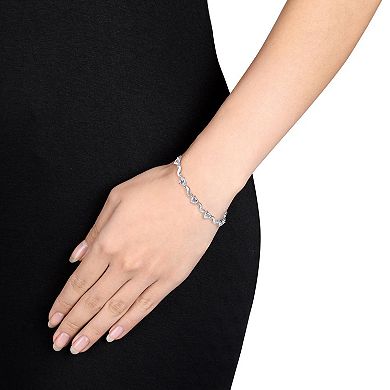 Stella Grace Sterling Silver Blue Topaz & Diamond Accent Heart Link Bracelet