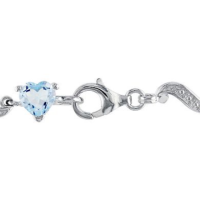 Stella Grace Sterling Silver Blue Topaz & Diamond Accent Heart Link Bracelet