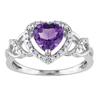 Stella Grace Sterling Silver Amethyst & 1/10 Carat T.W. Diamond Open Heart Crossover Ring