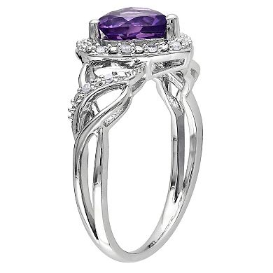 Stella Grace Sterling Silver Amethyst & 1/10 Carat T.W. Diamond Open Heart Crossover Ring