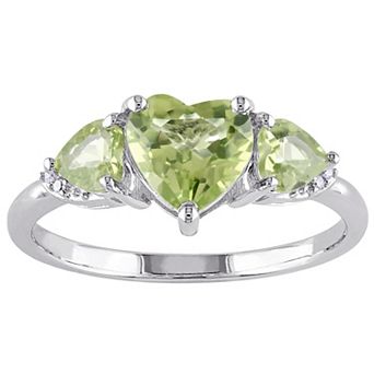 Stella Grace Sterling Silver Peridot & Diamond Accent Triple Heart Ring