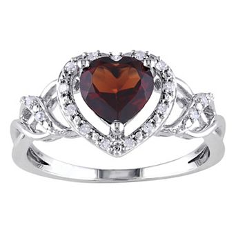 Stella Grace Sterling Silver Garnet & 1/10 Carat T.W. Diamond Open Heart Crossover Ring