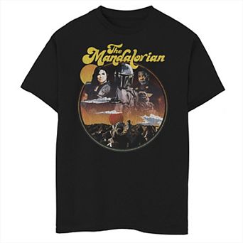 Boys 8-20 Star Wars: The Mandalorian Group Shot Groovy Circle Title Graphic Tee