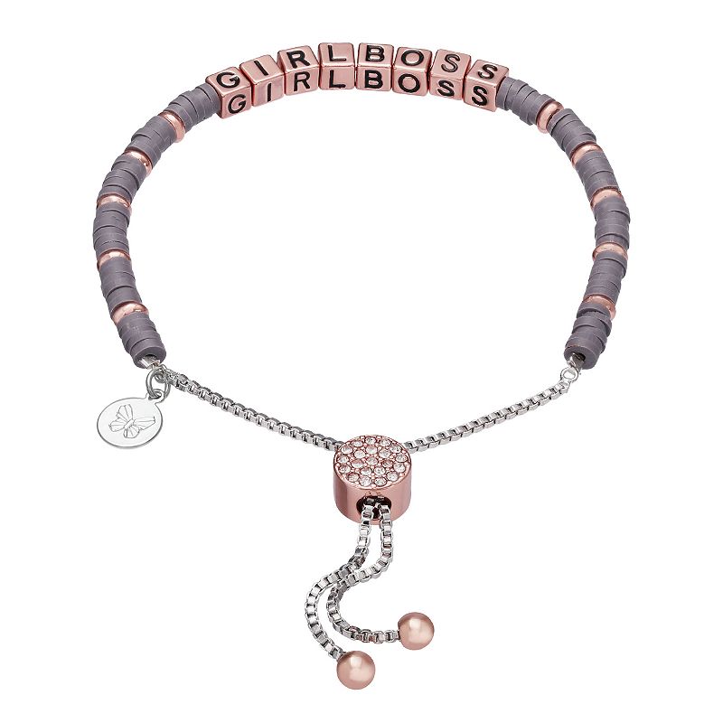 18k Rose Gold GIRL BOSS Crystal Slider & Disc Bead Bracelet, Womens, 