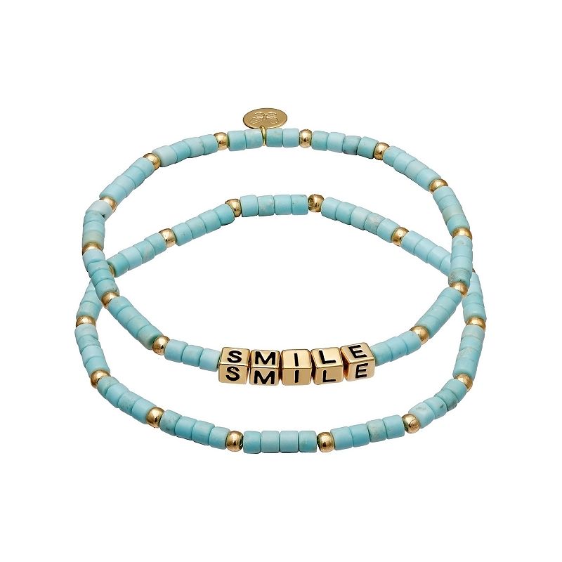 50813696 18k Gold SMILE Turquoise Bead Stretch Bracelet Set sku 50813696