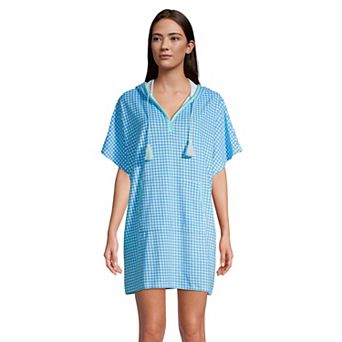 Women's Lands' End Hooded Terry V-Neck Swim Cover-up Dress
