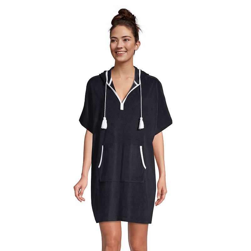 Womens Lands End Hooded Terry V-Neck Swim Cover-up Dress, Size: Small/Med