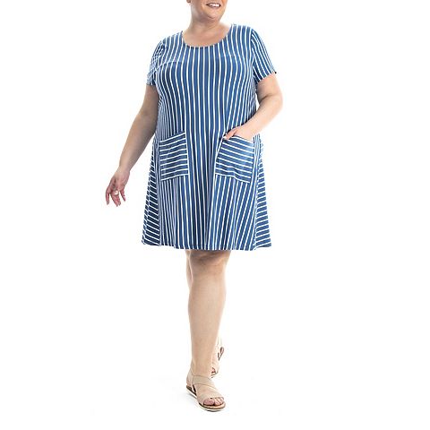Женские платья Nina Leonard Plus Size Nina Leonard Striped T-shirt Dress