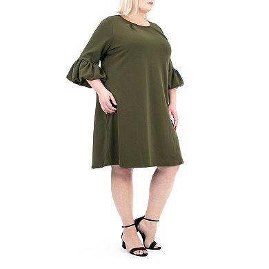 Plus Size Nina Leonard Balloon-Sleeve Crepe Swing Dress