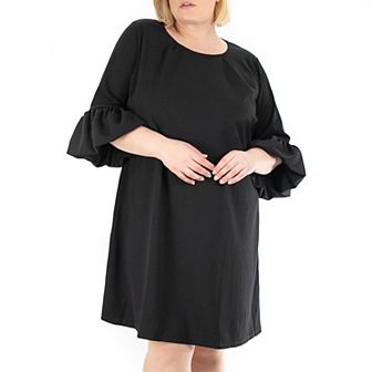 Plus Size Nina Leonard Balloon-Sleeve Crepe Swing Dress