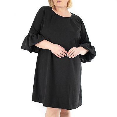 Nina Leonard Women s Solid Three Quarter Bell Sleeve Shift Dress Black Casual Dresses