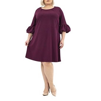 Plus Size Nina Leonard Balloon-Sleeve Crepe Swing Dress
