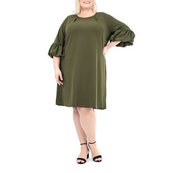 Plus Size Nina Leonard Balloon-Sleeve Crepe Swing Dress