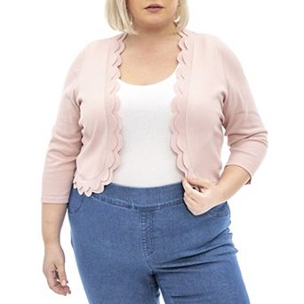 Plus Size Nina Leonard Scallop-Trim Bolero Cardigan