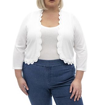 Plus Size Nina Leonard Scallop-Trim Bolero Cardigan