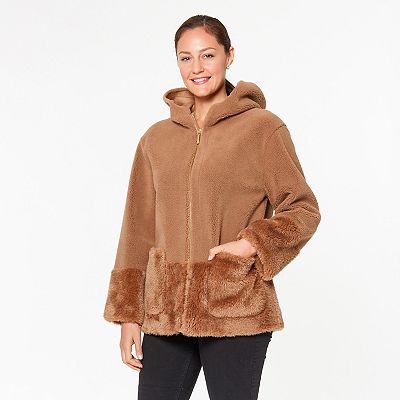 Koolaburra by UGG Women's Hooded Fuzzy Jacket Latte Tan Large 2024 NWT