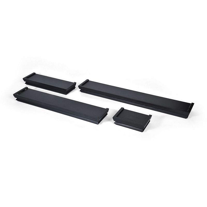 Melannco Crown Molding Floating Wall Shelf 4-piece Set, Black