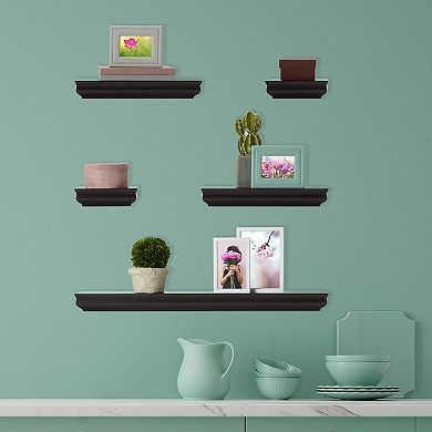 Melannco Floating Espresso Wall Shelf 5-piece Set