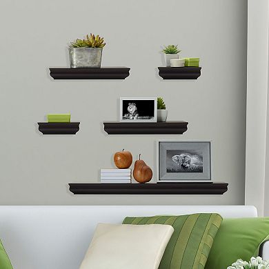 Melannco Floating Espresso Wall Shelf 5-piece Set