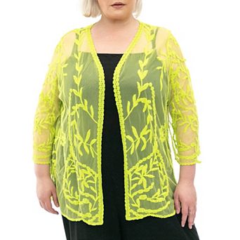 Plus Size Nina Leonard Embroidered Mesh Floral Bolero