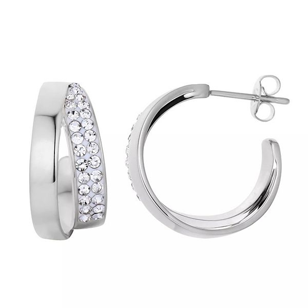 Silver Tone Brass Simulated Diamonds Huggie Hoop Earrings