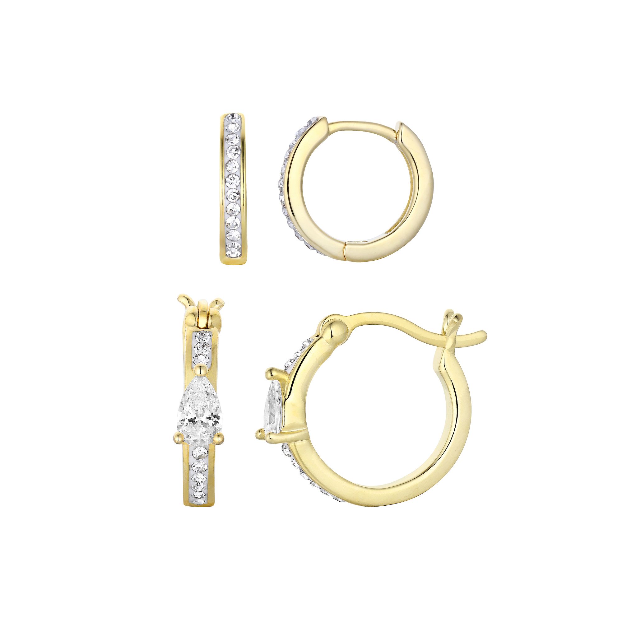 Chrystina 14k Gold Plated Simulated Crystal Hoop Earring Set, Womens, Gold