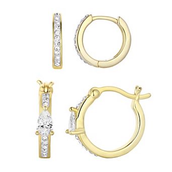 Chrystina 14k Gold Plated Simulated Crystal Hoop Earring Set