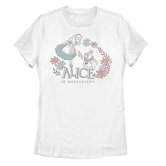Disney's Alice In Wonderland Alice And White Rabbit Juniors' Floral Graphic Tee